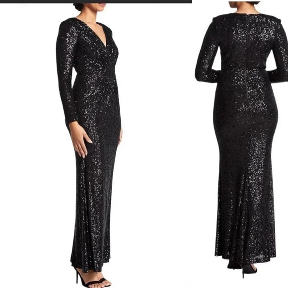 Eliza J black sequins diamond panel gown size 8 - Picture 2 of 11